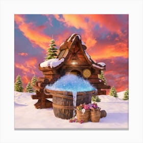 Wooden hut snow 10 Canvas Print