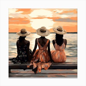 Three Women At Sunset 1 Canvas Print