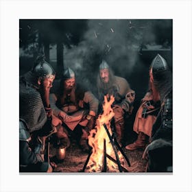 Vikings Around A Campfire 1 Canvas Print