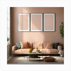 Living Room Wall 3 Tables Frame Mock Up Realistic (1) Canvas Print