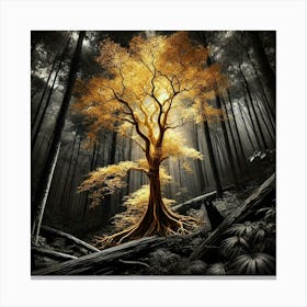 Golden Tree In The Forest 3 Canvas Print