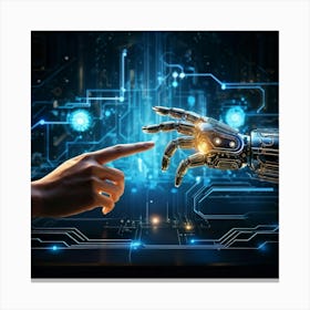 Abstract Concept Art Depicting A Fusion Of Humanity And Artificial Intelligence Where A Human Finge Canvas Print