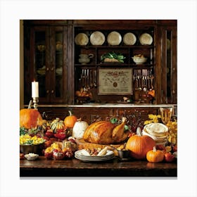 A Beautifully Prepared Thanksgiving Banquet Seated Under The Warm Glow Of Recessed Lighting In A Rus (3) Canvas Print