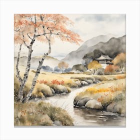 Japanese Landscape Painting Sumi E Drawing (13) Canvas Print