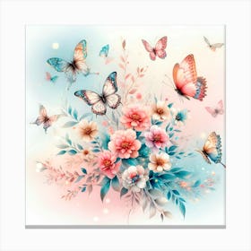 Flowers With Butterflies Canvas Print