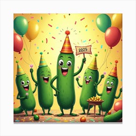 Flux Dev A Vibrant And Lively Illustration Of A Pickle Party C 3 Canvas Print