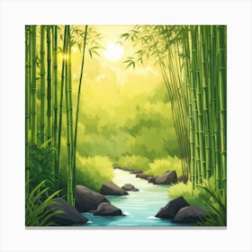 A Stream In A Bamboo Forest At Sun Rise Square Composition 312 Canvas Print