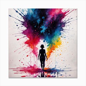 Woman Walking Through Colorful Paint Canvas Print