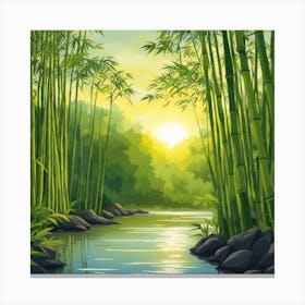 A Stream In A Bamboo Forest At Sun Rise Square Composition 123 Canvas Print
