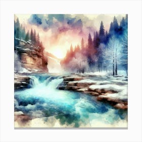 Watercolor Of A Waterfall 1 Canvas Print