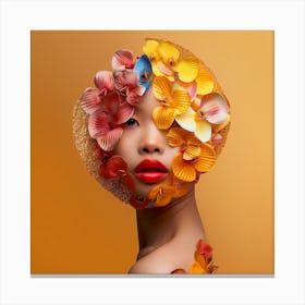 Asian Woman With Flowers On Her Head Canvas Print