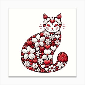 Red Cat With Flowers Canvas Print