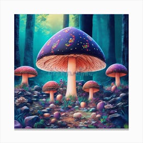 Mushrooms In The Forest Canvas Print