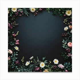 Floral Frame On A Black Background 5 Canvas Print