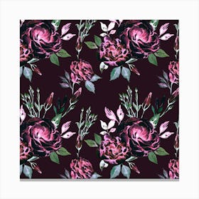 Watercolor Floral bouquets Dark Purple Canvas Print