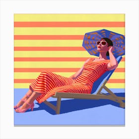 Woman Relaxing On A Beach Chair Canvas Print