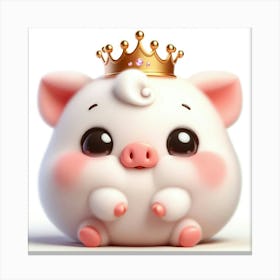 Cute Pig With Crown Canvas Print