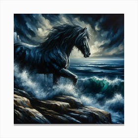 Black Horse In The Sea 1 Canvas Print