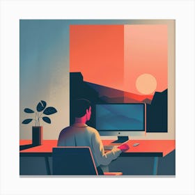 Portrait Of A Man Working At His Computer 1 Canvas Print