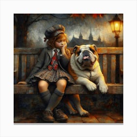 Little Girl With Bulldog Canvas Print