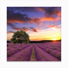 Lavender Field At Sunset Canvas Print