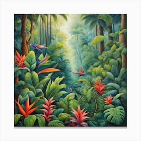 Tropical Jungle, A Tropical Rainforest With Exotic Plants art print 1 Canvas Print