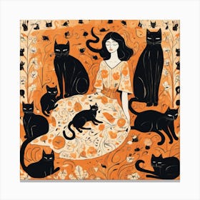 Cat Lady With Cats Canvas Print