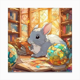 Rabbit In The Library 3 Canvas Print