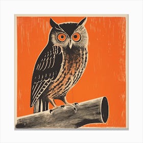 Retro Bird Lithograph Eastern Screech Owl 3 Canvas Print