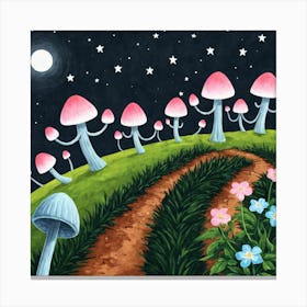 Mushroom Field At Night Canvas Print