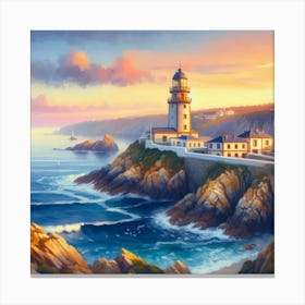 Lighthouse And Sunset Canvas Print