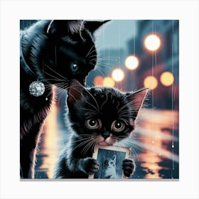 Black Cats In The Rain Canvas Print