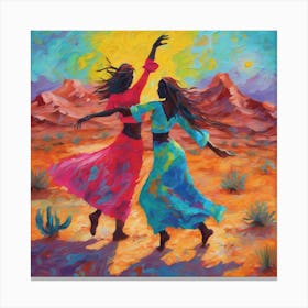 Two Women Dancing In The Desert Canvas Print