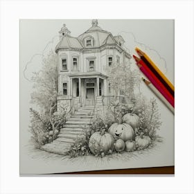 Halloween House Drawing Canvas Print