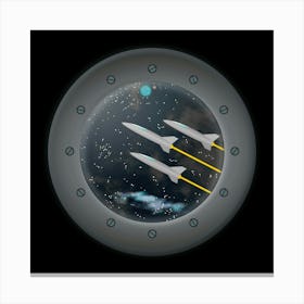 Science Fiction Logo Cover Spaceship Adventure Porthole Space Stars Canvas Print