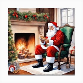 Santa Claus Sitting By The Fire 1 Canvas Print