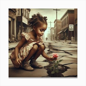 Little Girl With A Rose Canvas Print
