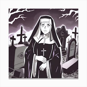 Nun In Graveyard Canvas Print
