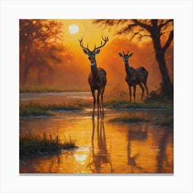 Deers sunset wall Canvas Print