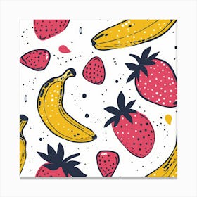 Seamless Pattern With Strawberries And Bananas Canvas Print