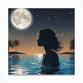 Woman In The Water At Night Canvas Print