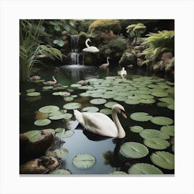 Swans In A Pond Canvas Print