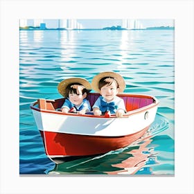 Children in a little boat  Canvas Print