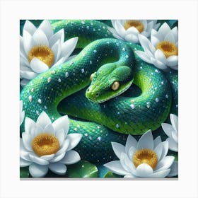 Snake On Water Lily 1 Canvas Print