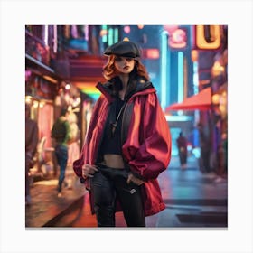 Woman In A Red Coat Canvas Print