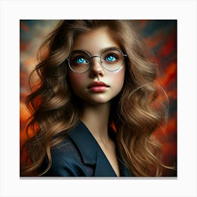 Beautiful Young Woman With Glasses Stampe su tela