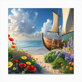 Sailboat On The Beach 4 Canvas Print