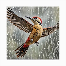 Woodpecker In The Rain 3 Canvas Print