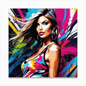 Girl With Colorful Paint Splatters 1 Canvas Print