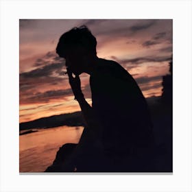 Silhouette Of A Man At Sunset Canvas Print